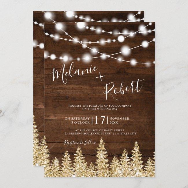 Rustic Brown Wood Winter Gold Forest Wedding
