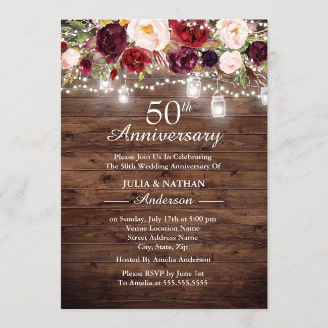 Rustic Burgundy Floral Lights 50th Anniversary