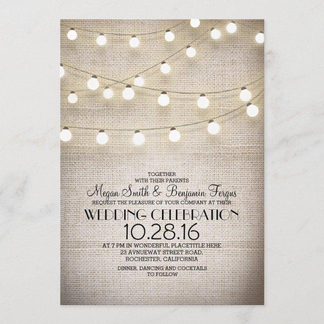 Rustic Burlap Lace And String Lights Wedding
