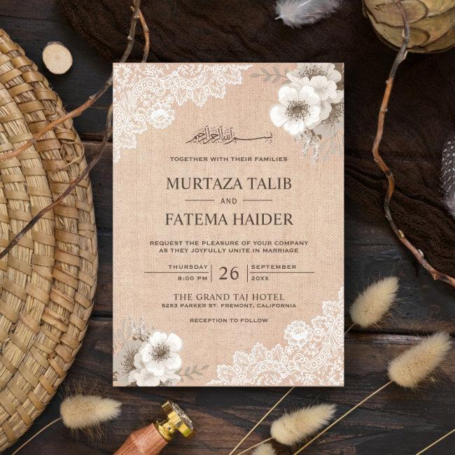 Rustic Burlap Lace Ivory Floral Islamic Wedding