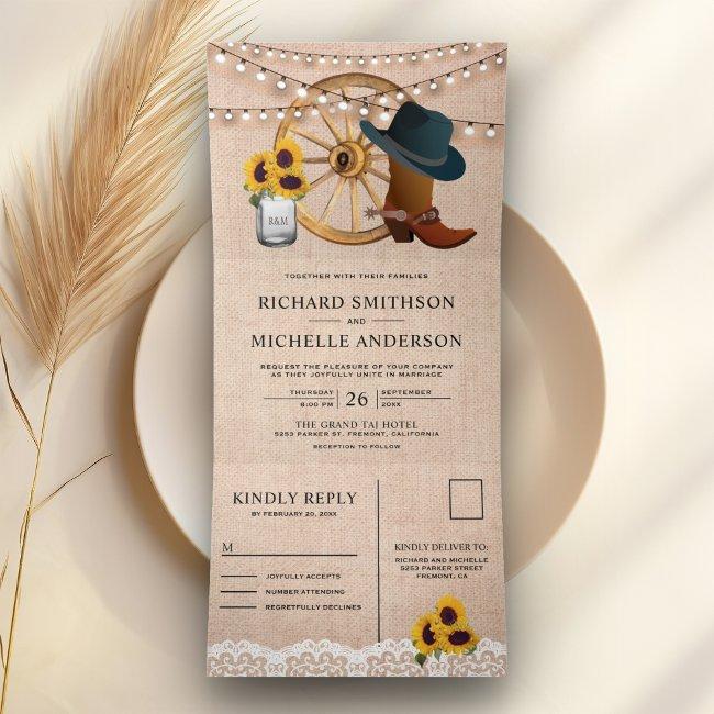 Rustic Burlap Sunflowers Cowboy Western Wedding Tri-fold