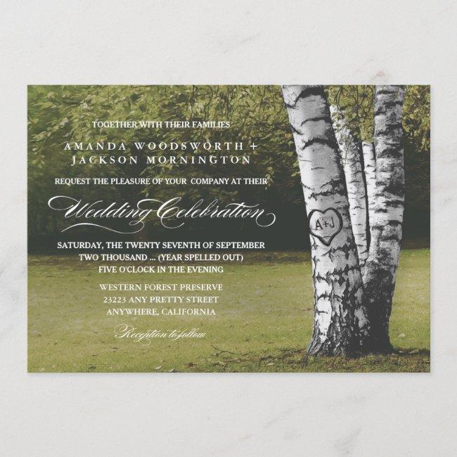 Rustic Carved Heart Birch Tree Wedding