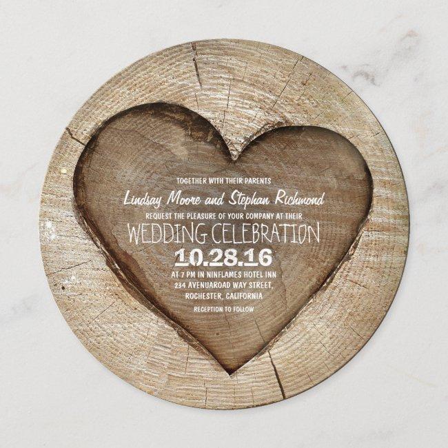 Rustic Carved Tree Wood Heart Wedding