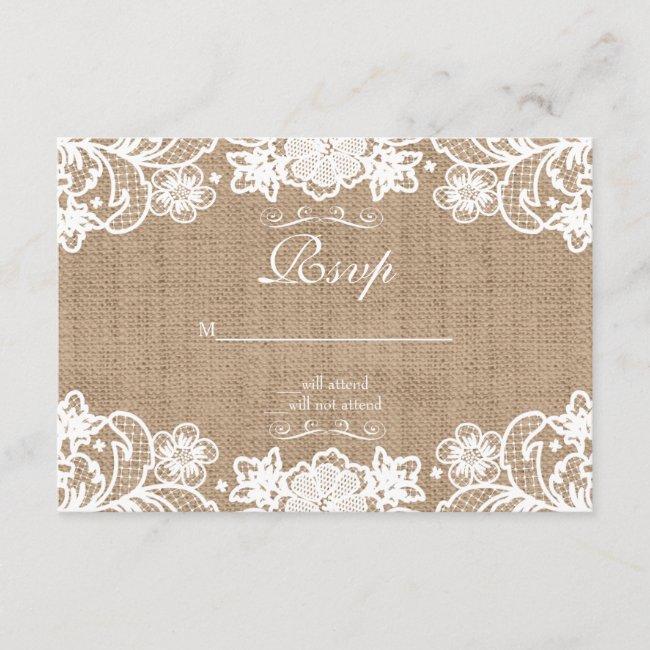 Rustic Country Burlap Lace Wedding Rsvp