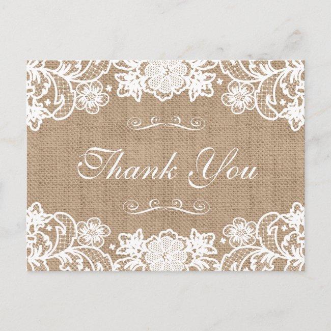 Rustic Country Burlap Lace Wedding Thank You Post
