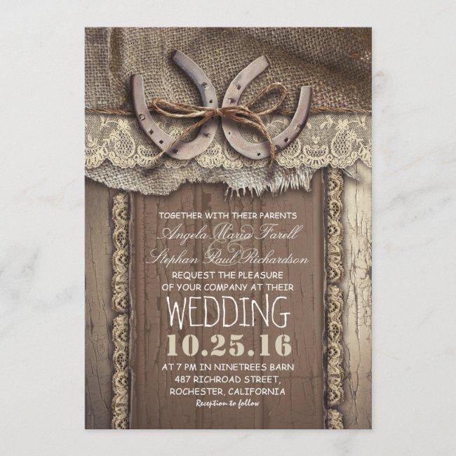 Rustic Country Horseshoes And Burlap Lace Wedding