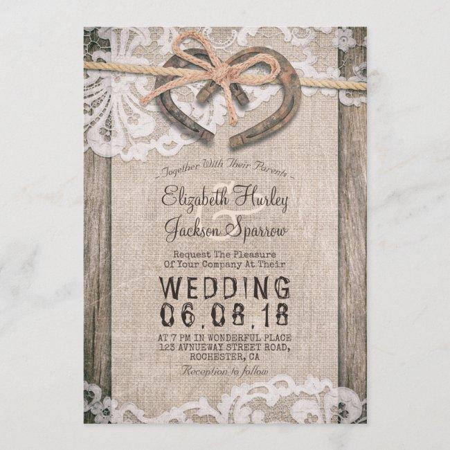 Rustic Country Horseshoes Burlap Lace Barn Wedding