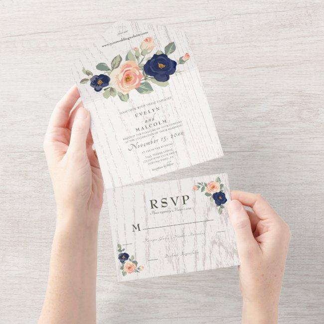 Rustic Country Navy Blue And Peach Floral Wedding All In One