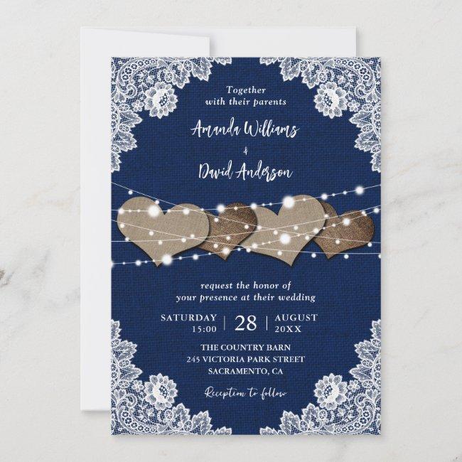 Rustic Country Navy Blue Burlap Lace Wedding