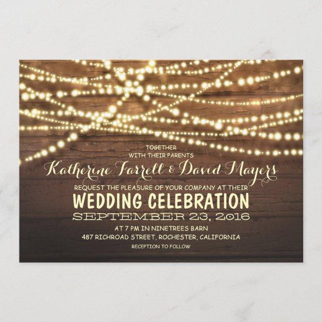 Rustic Country String Lights And Wood Wedding