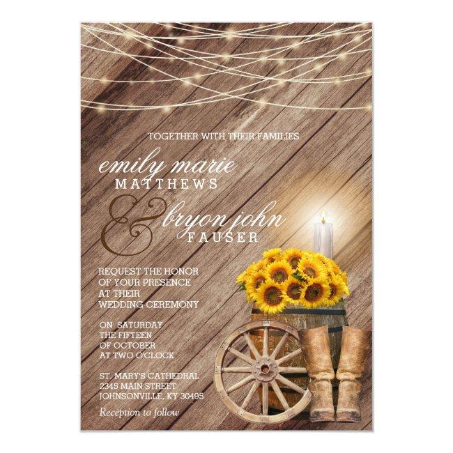 Rustic Country With Wood Barrel And Sunflowers