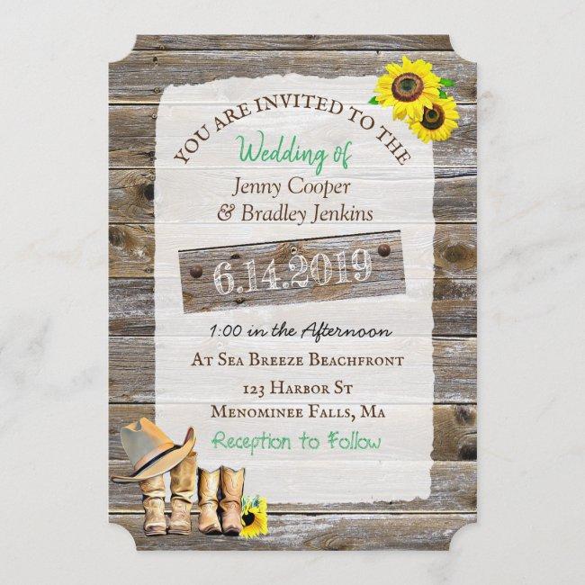 Rustic Cowboy Boots And Hat Sunflower Wedding