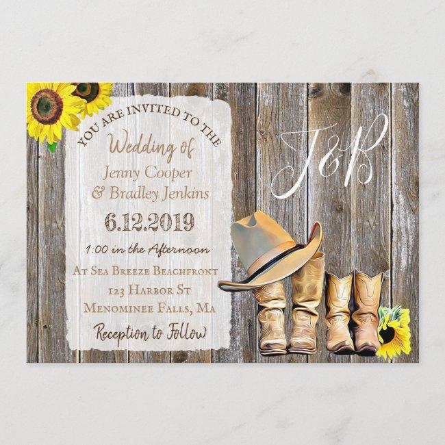 Rustic Cowboy Boots, Lace And Sunflowers Wedding