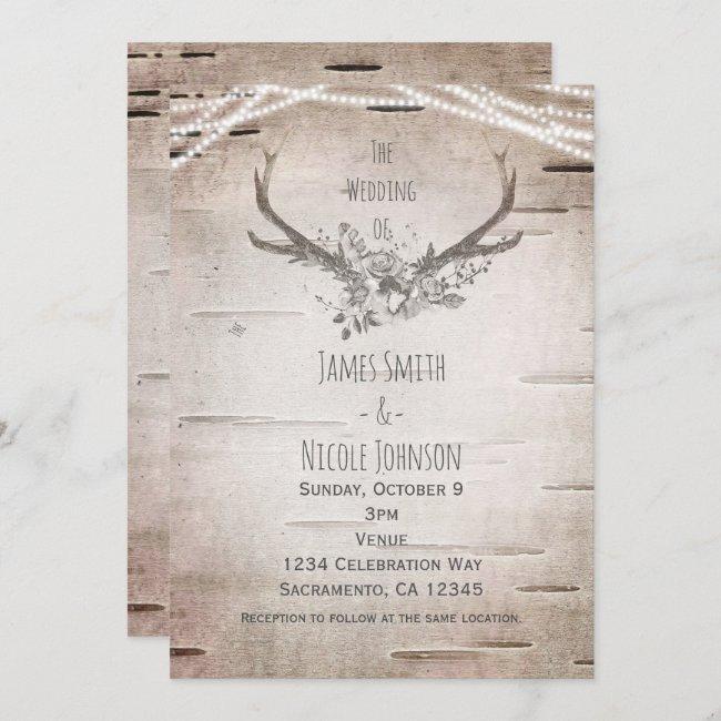 Rustic Deer Antlers & White Birch Vintage Wedding