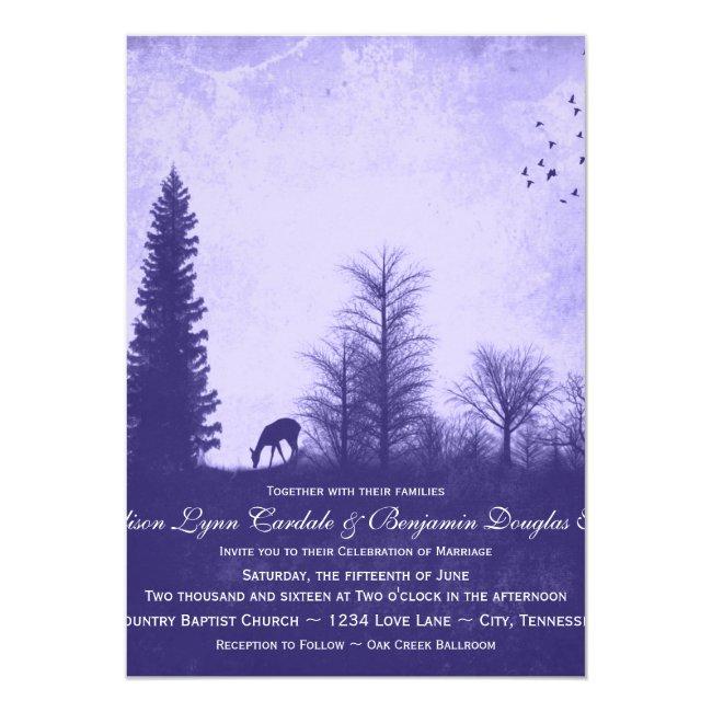 Rustic Deer In Trees Purple Wedding