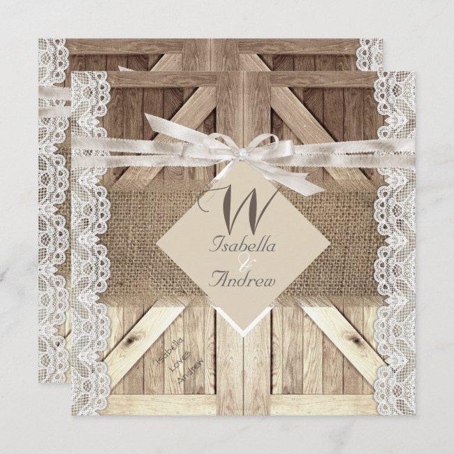 Rustic Door Wedding Beige Lace Wood Burlap Writing