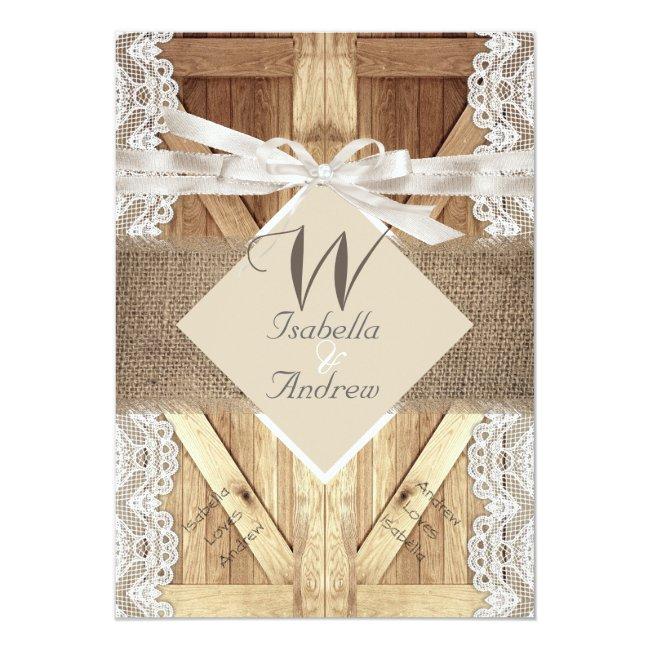 Rustic Door Wedding Beige White Lace Wood Burlap 2