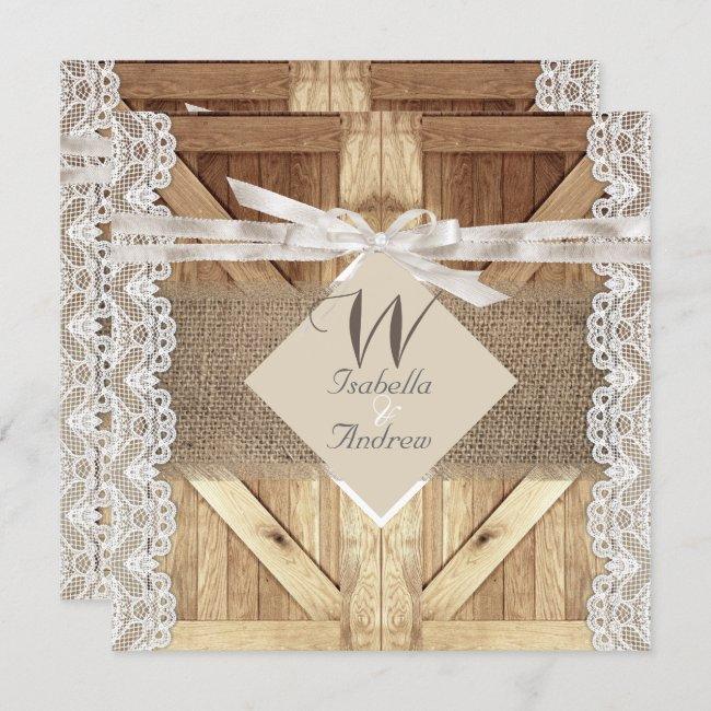 Rustic Door Wedding Beige White Lace Wood Burlap