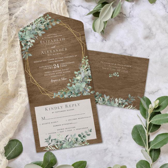 Rustic Eucalyptus Leaves All In One Wedding Invite