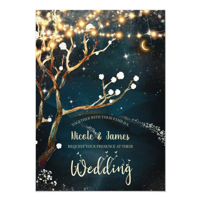 Rustic Evening Tree Lights Starry Night Wedding