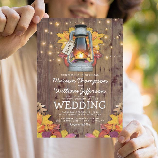 Rustic Fall String Lights Autumn Leaves Wedding
