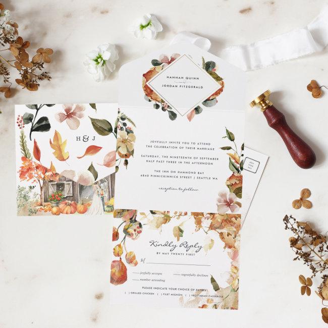 Rustic Floral Autumn Barn Wedding | Fall Leaves All In One