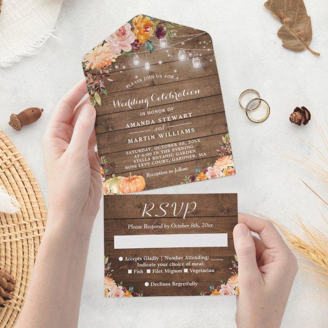 Rustic Floral Autumn Pumpkin String Lights Wedding All In One