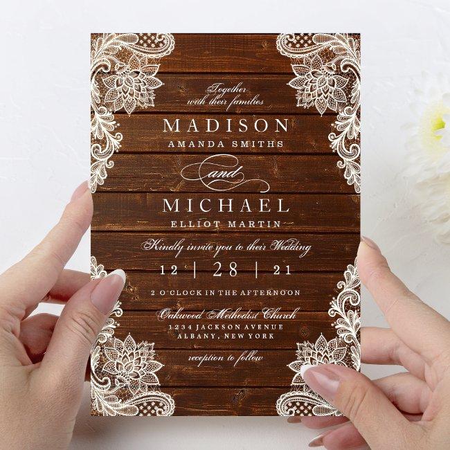 Rustic Floral Lace Wood Modern Wedding