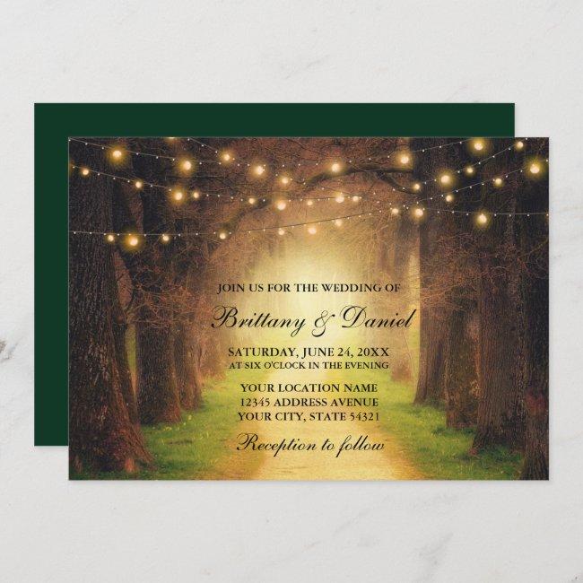 Rustic Forest Path String Lights Wedding Green