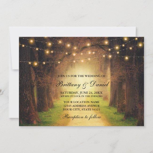 Rustic Forest Path String Lights Wedding