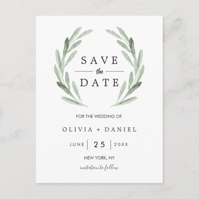 Rustic Green Wreath Simple Wedding Save The Date Announcement Post