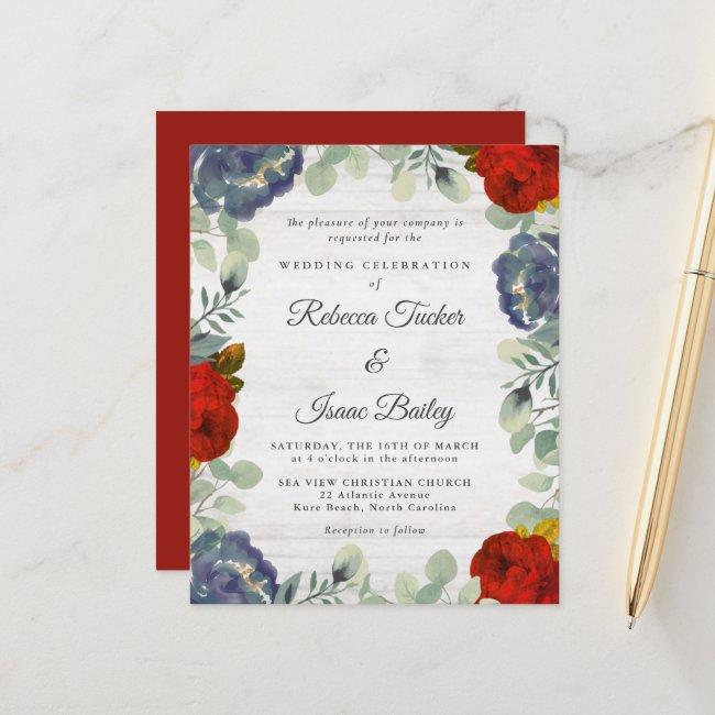 Rustic Greenery Red Blue Floral Budget Wedding