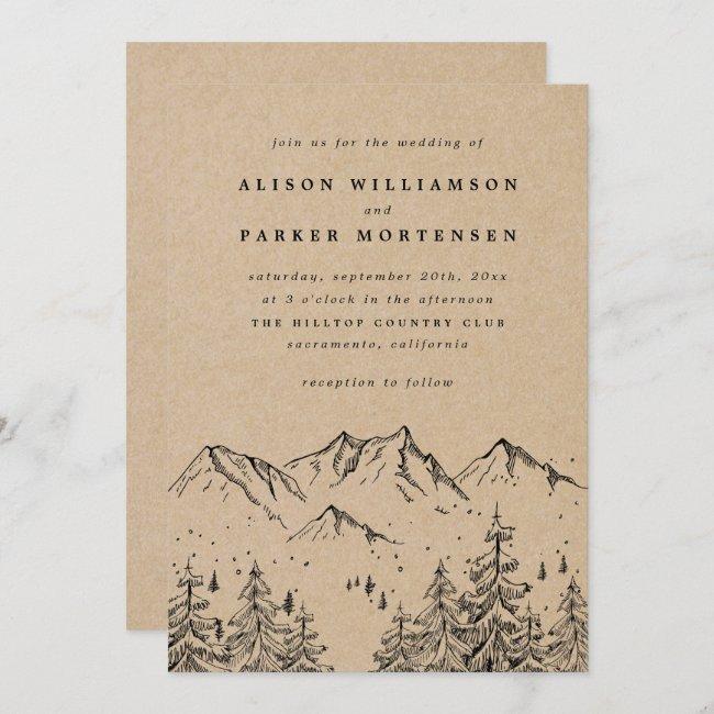 Rustic Kraft Hand-drawn Mountains & Pines Wedding