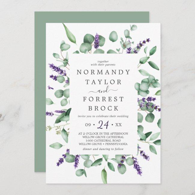 Rustic Lavender Floral Frame Monogram Back Wedding