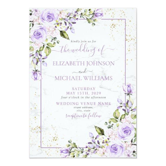 Rustic Lilac Lavender Gold Marble Floral Wedding