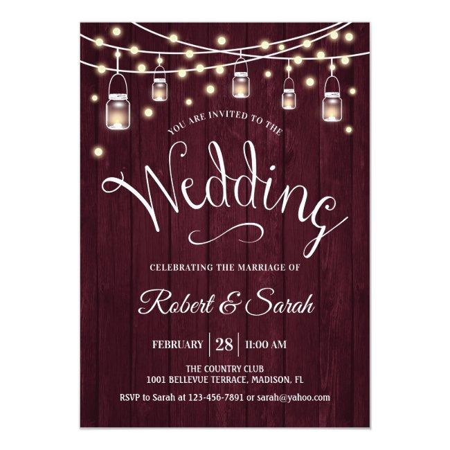 Rustic Maroon Wood & Lights Wedding