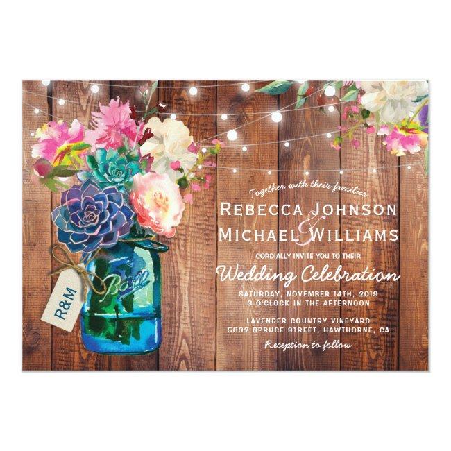 Rustic Mason Jar String Lights Floral Wedding
