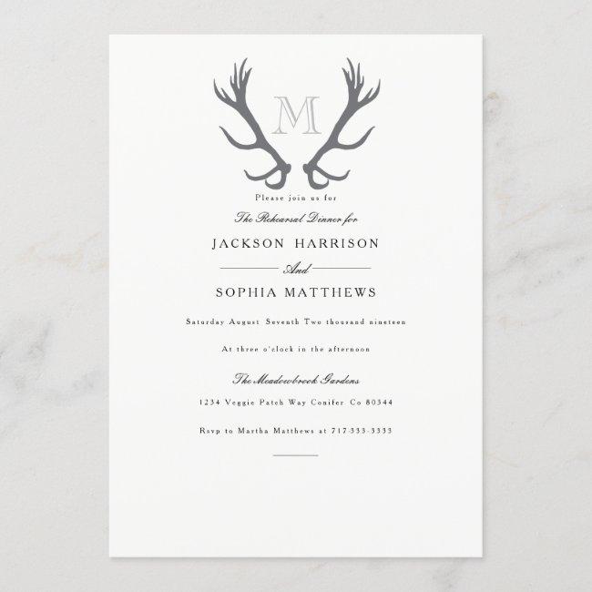 Rustic Minimal Antler & Initial Wedding Invite