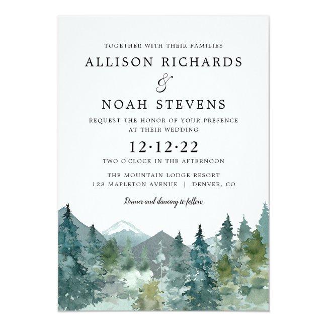 Rustic Mountains Forest Watercolor Wedding