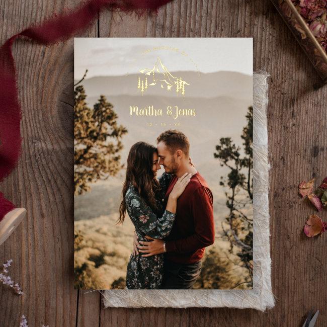 Rustic Mountains Romantic Photo Wedding Foil