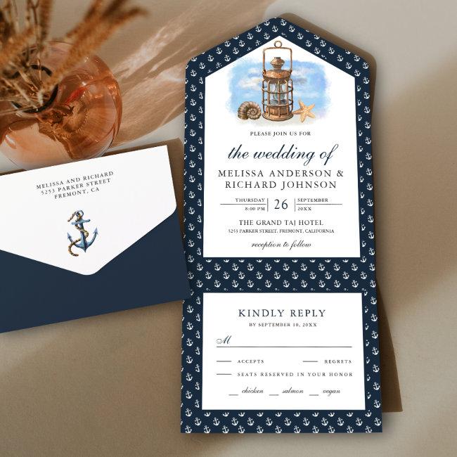 Rustic Nautical Lantern Navy Blue Wedding All In One