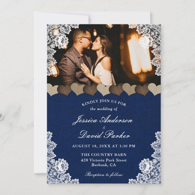 Rustic Navy Blue Burlap And Lace Wedding Photo