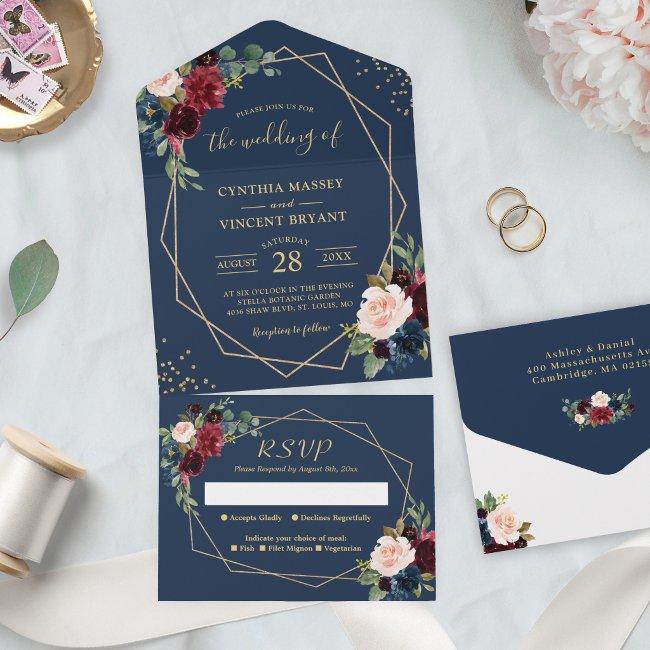 Rustic Navy Blue Gold Geometric Wedding All In One