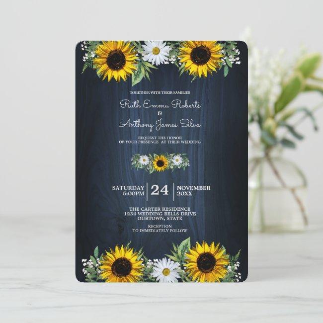 Rustic Navy Blue Sunflower|daisy Wedding