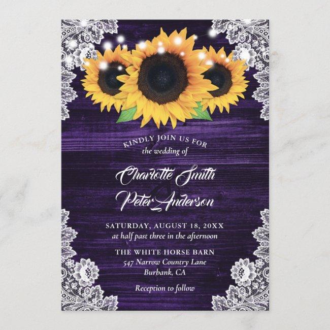 Rustic Purple Burlap Lace Sunflower Wedding