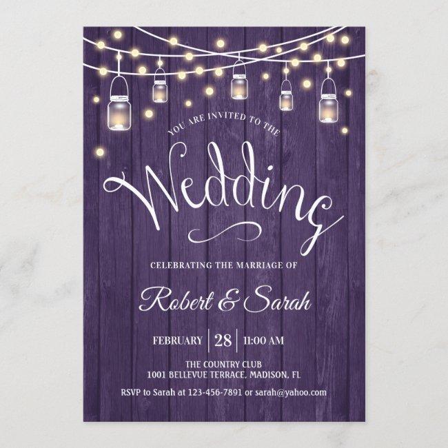 Rustic Purple Wood & Lights Wedding