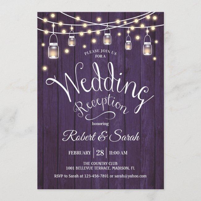 Rustic Purple Wood & Lights Wedding Reception
