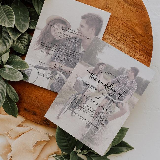 Rustic Script | Faded Photo Front And Back Wedding