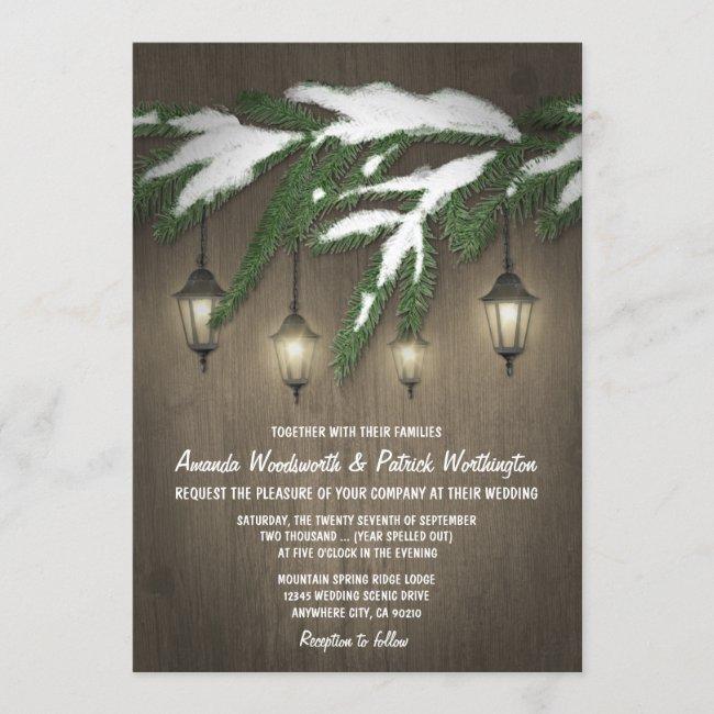 Rustic Snow Evergreen Lantern Wedding