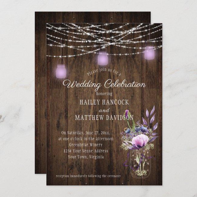 Rustic String Lights Violet Mason Jars Wedding